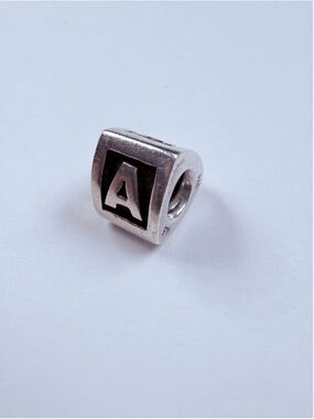 Pandora Initial Letter A Alphabet Block 925 Sterling Silver ALE Charm Bead